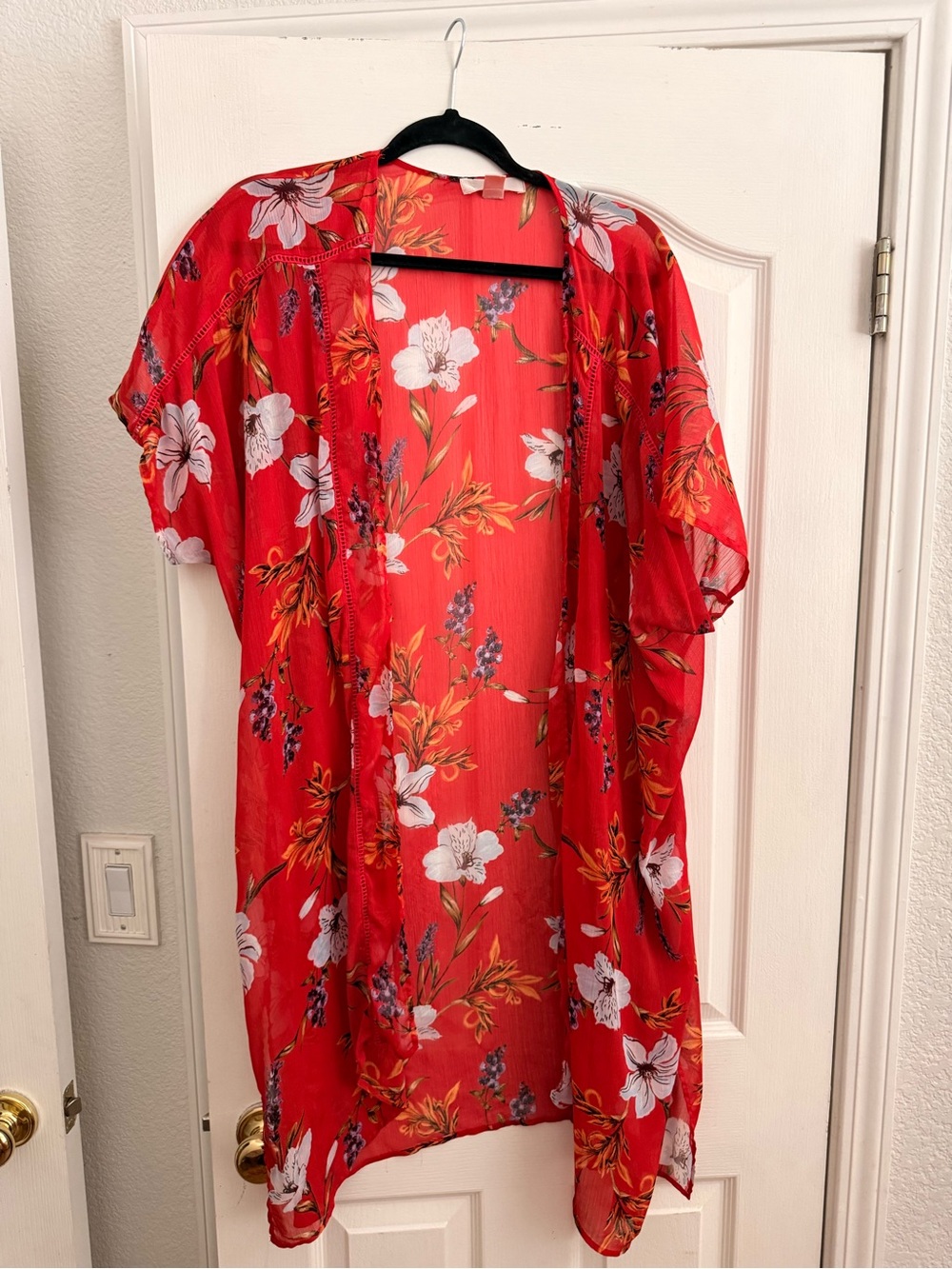Red Floral Sheer Kimono Tunic